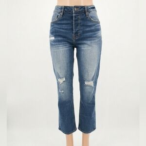 Vigoss Medium Blue High-Rise Cropped Distressed Jeans Size 29